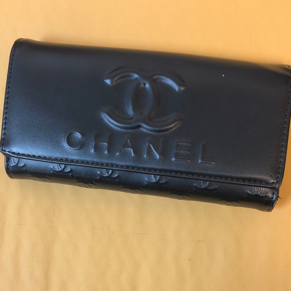CHANEL Black Embossed Leather Wallet